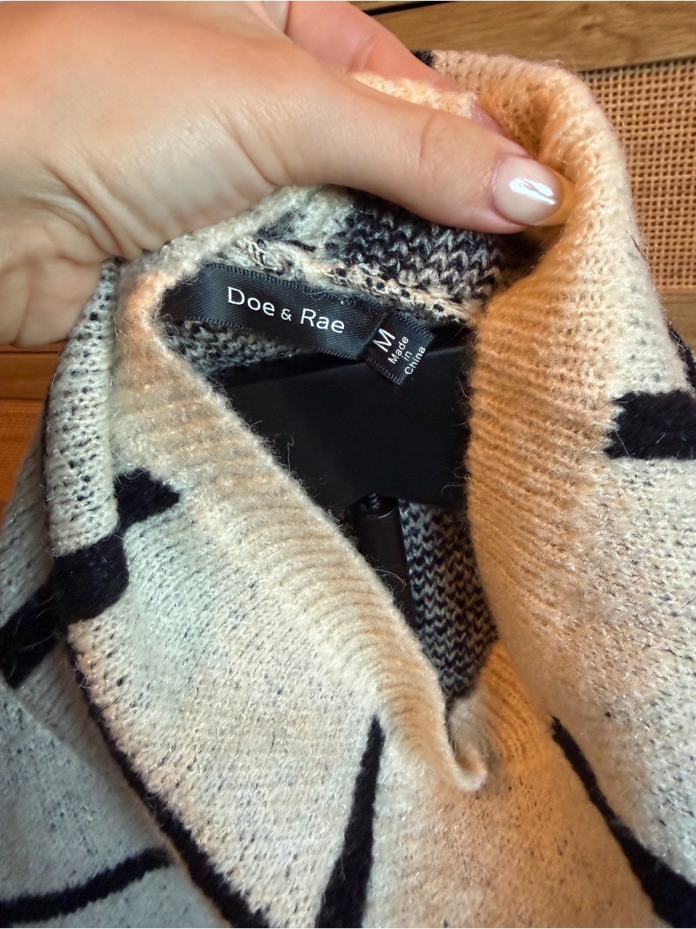 Doe & Rae Cream and Black Windowpane Turtleneck Sweater - Picture 5 of 5